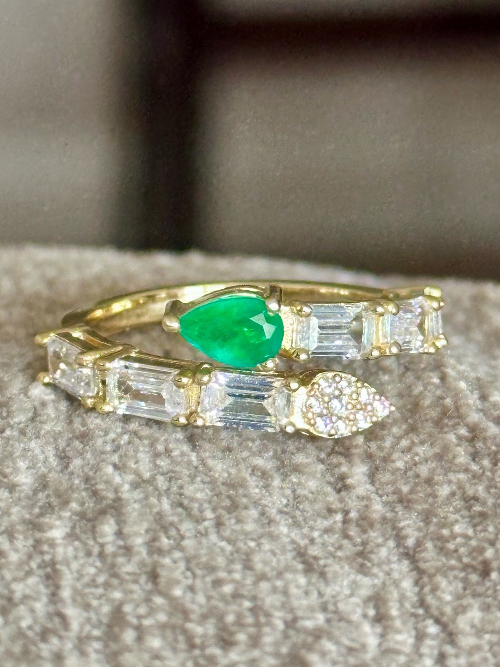 Gold Over 925 CZ Emerald and Clear Baguettes Serpent Ring